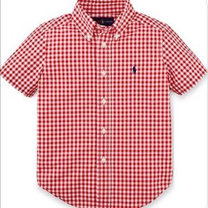 red and white polo button up short sleeve.